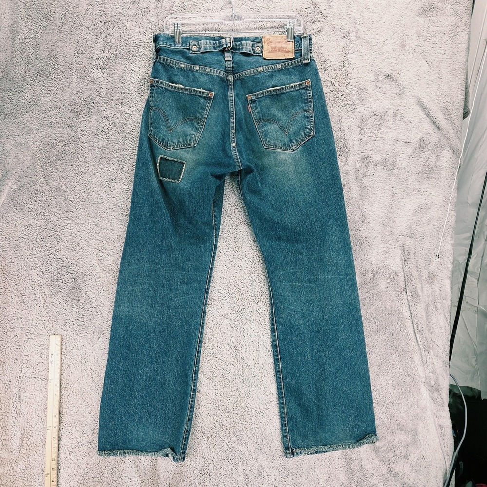 Vintage Levis Jeans Mens 30x32 Blue Buckle Back Engineered Patchwork Button Fly